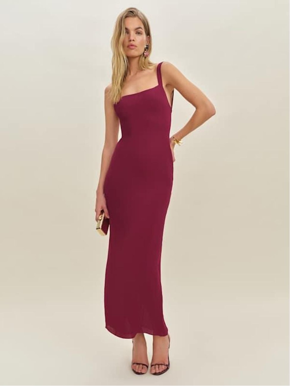 Reformation One-Shoulder Maxi Dress in Wine